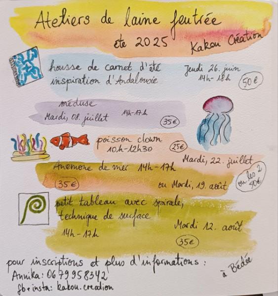 Ateliers créatifs en laine feutrée – Un été en couleurs avec Kakou Création à Bédée